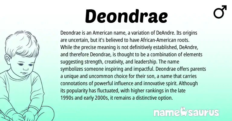 Infographic about Deondrae name meaning, Deondrae is a name from American origin(s).