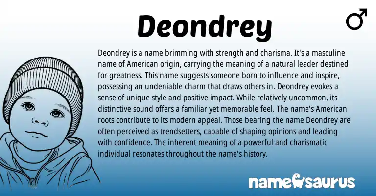 Infographic about Deondrey name meaning, Deondrey is a name from American origin(s).