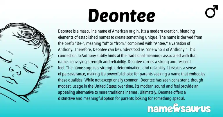 Infographic about Deontee name meaning, Deontee is a name from American origin(s).