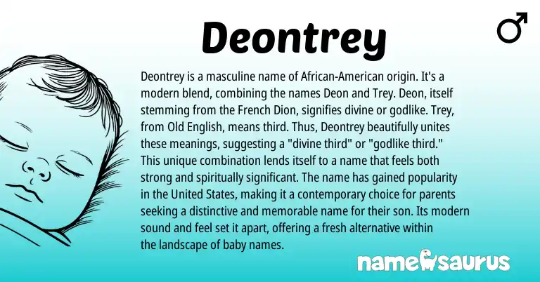Infographic about Deontrey name meaning, Deontrey is a name from French, English, American origin(s).