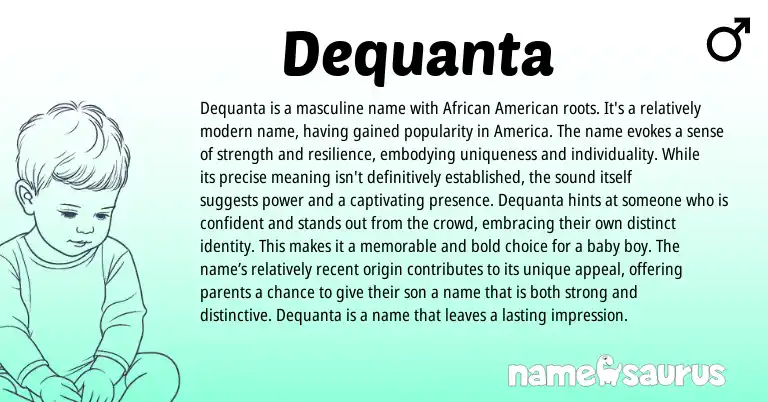 Infographic about Dequanta name meaning, Dequanta is a name from American, African origin(s).