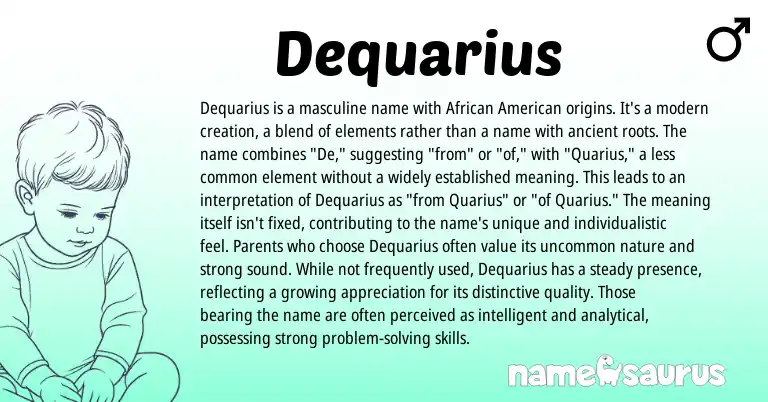 Infographic about Dequarius name meaning, Dequarius is a name from American, African origin(s).