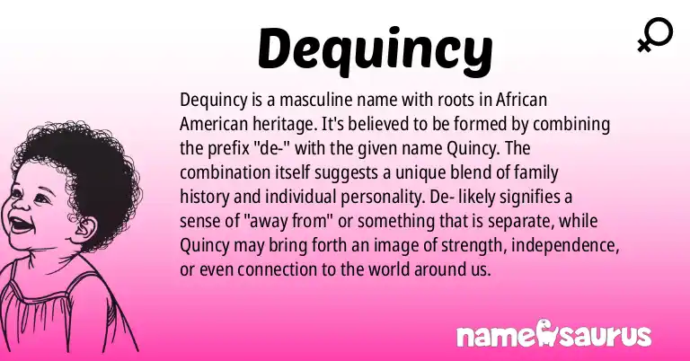 Infographic about Dequincy name meaning, Dequincy is a name from African American origin(s).
