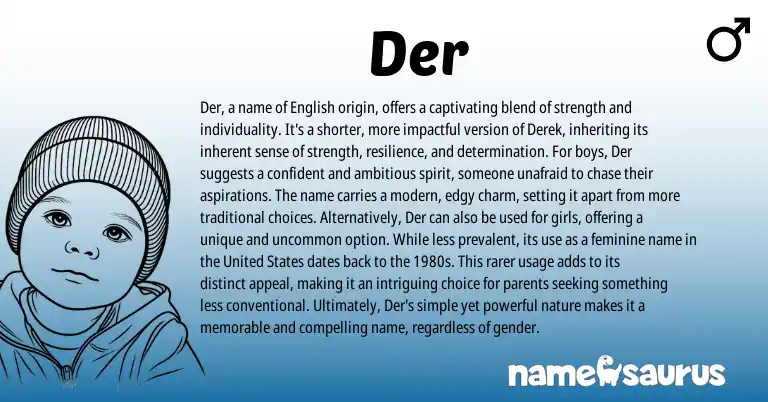 Infographic about Der name meaning, Der is a name from English origin(s).