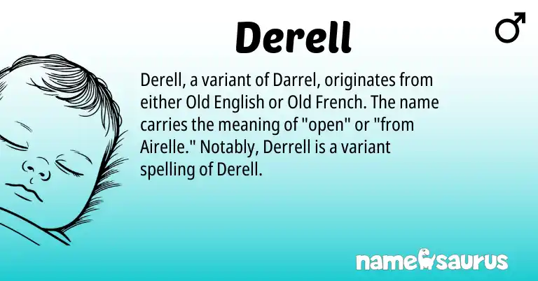 Infographic about Derell name meaning, Derell is a name from Old English, Old French origin(s).
