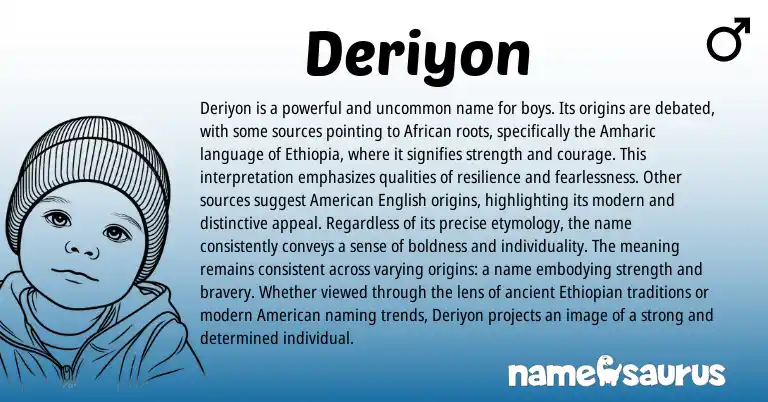 Infographic about Deriyon name meaning, Deriyon is a name from African, Amharic origin(s).