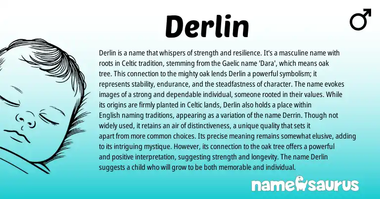 Infographic about Derlin name meaning, Derlin is a name from Gaelic, Celtic, American origin(s).