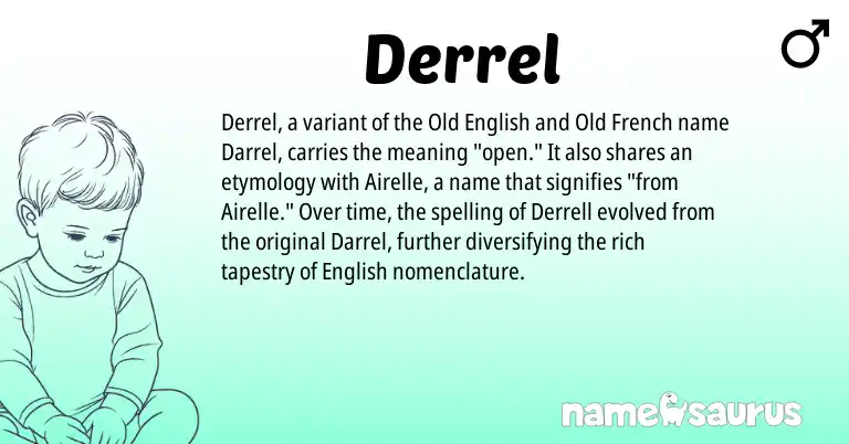 Infographic about Derrel name meaning, Derrel is a name from Old English, English, Old French origin(s).