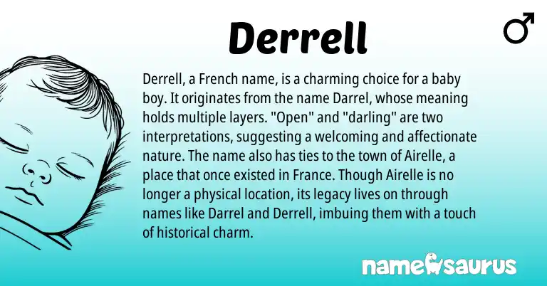 Infographic about Derrell name meaning, Derrell is a name from French origin(s).