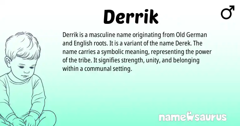Infographic about Derrik name meaning, Derrik is a name from Old German, English origin(s).