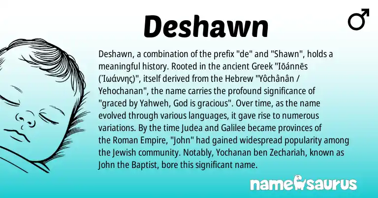Infographic about Deshawn name meaning, Deshawn is a name from Jewish, Roman, Hebrew, Greek origin(s).