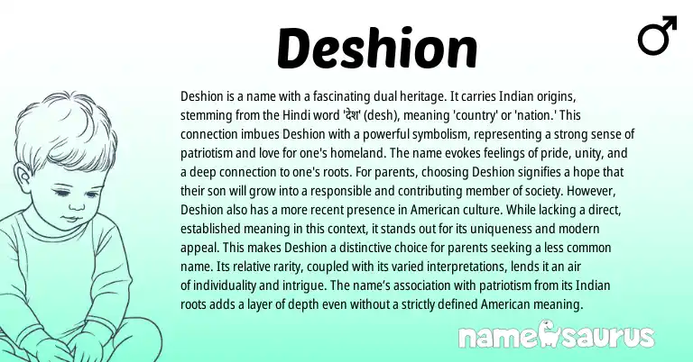 Infographic about Deshion name meaning, Deshion is a name from Indian, Hindi origin(s).