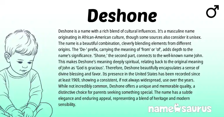 Infographic about Deshone name meaning, Deshone is a name from Irish origin(s).