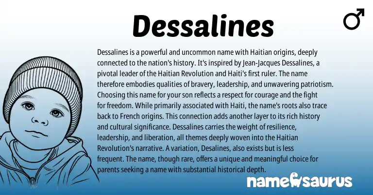 Infographic about Dessalines name meaning, Dessalines is a name from Haitian origin(s).