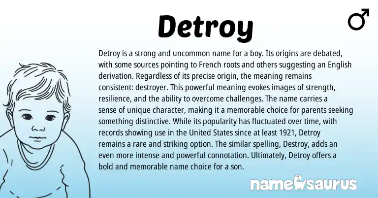 Infographic about Detroy name meaning, Detroy is a name from French origin(s).