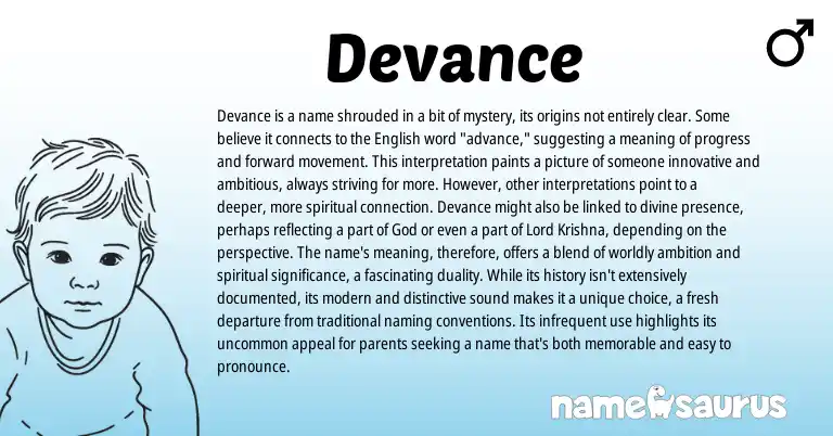 Infographic about Devance name meaning, Devance is a name from Nepali, English origin(s).