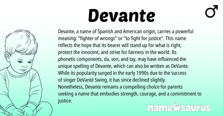 Infographic about Devante name meaning, Devante is a name from Spanish, American origin(s).