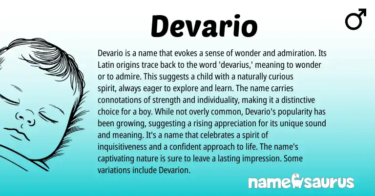 Infographic about Devario name meaning, Devario is a name from Latin origin(s).
