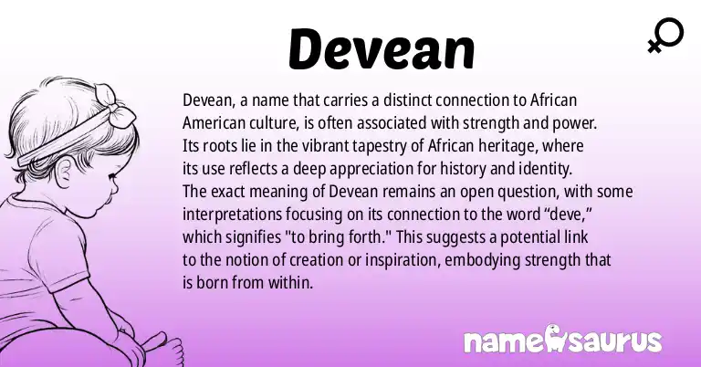 Infographic about Devean name meaning, Devean is a name from African American origin(s).