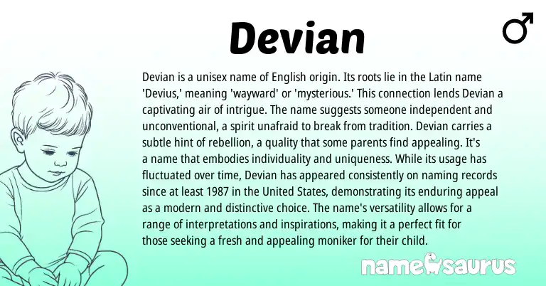 Infographic about Devian name meaning, Devian is a name from Latin, English origin(s).
