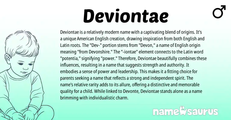 Infographic about Deviontae name meaning, Deviontae is a name from Latin, English origin(s).