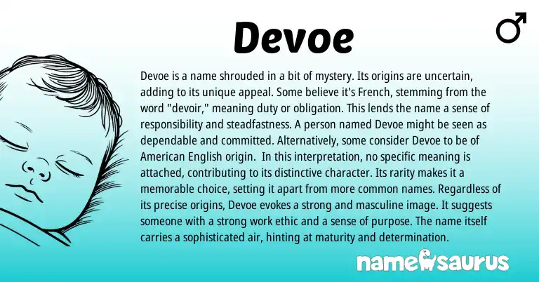 Infographic about Devoe name meaning, Devoe is a name from French origin(s).
