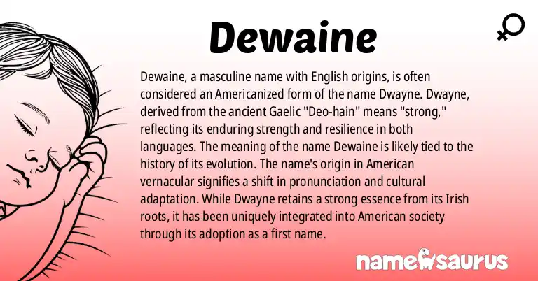 Infographic about Dewaine name meaning, Dewaine is a name from English (American, Americanized) origin(s).