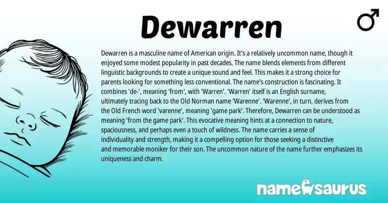 Infographic about Dewarren name meaning, Dewarren is a name from Norman, French, English, American origin(s).