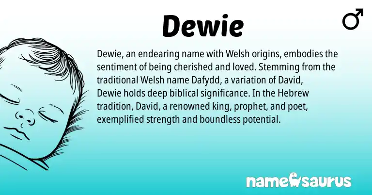 Infographic about Dewie name meaning, Dewie is a name from Welsh, Hebrew origin(s).