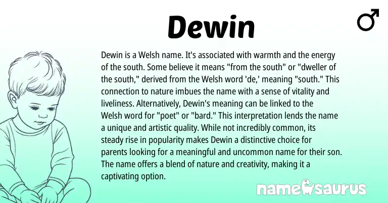Infographic about Dewin name meaning, Dewin is a name from Welsh origin(s).