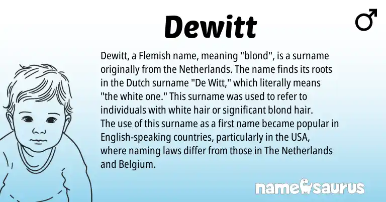 Infographic about Dewitt name meaning, Dewitt is a name from Netherlands, Dutch, Flemish, English origin(s).