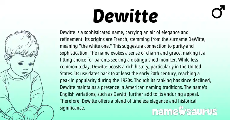 Infographic about Dewitte name meaning, Dewitte is a name from French origin(s).