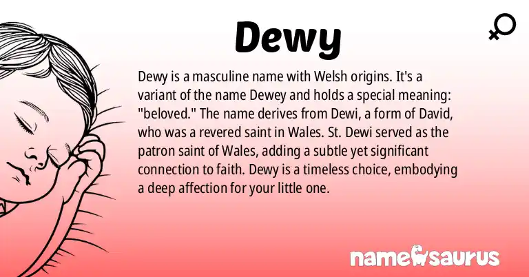 Infographic about Dewy name meaning, Dewy is a name from Welsh origin(s).