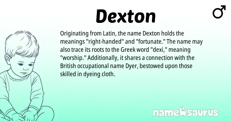Infographic about Dexton name meaning, Dexton is a name from British, Latin, Greek origin(s).