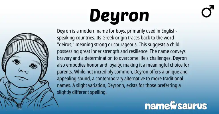Infographic about Deyron name meaning, Deyron is a name from Greek origin(s).