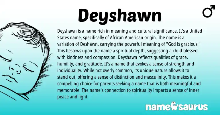 Infographic about Deyshawn name meaning, Deyshawn is a name from African, American origin(s).