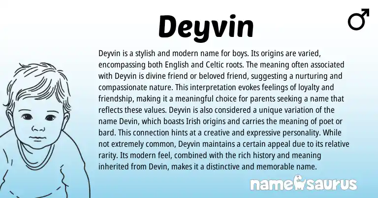 Infographic about Deyvin name meaning, Deyvin is a name from English, Celtic origin(s).