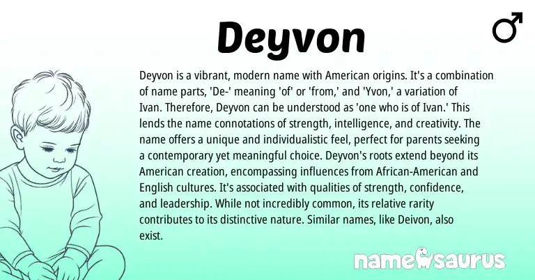 Infographic about Deyvon name meaning, Deyvon is a name from American origin(s).