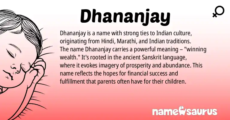 Infographic about Dhananjay name meaning, Dhananjay is a name from Indian, Hindi, Marathi origin(s).
