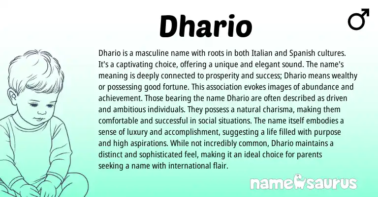 Infographic about Dhario name meaning, Dhario is a name from Italian origin(s).