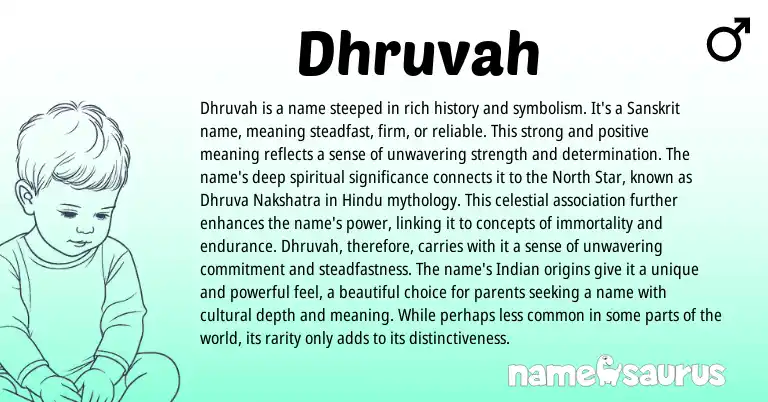 Infographic about Dhruvah name meaning, Dhruvah is a name from Indian, Sanskrit, Hindu, Hindi origin(s).