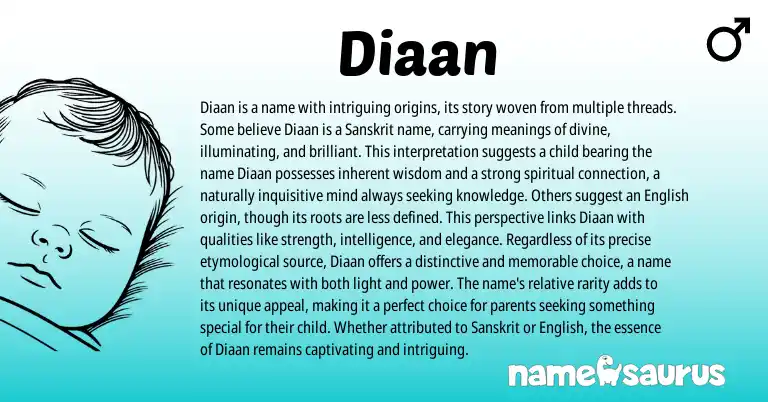 Infographic about Diaan name meaning, Diaan is a name from Persian, Sanskrit origin(s).