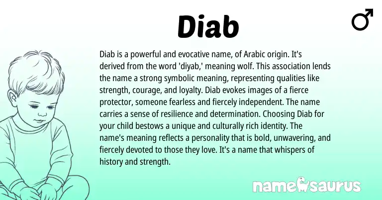 Infographic about Diab name meaning, Diab is a name from Arabic origin(s).