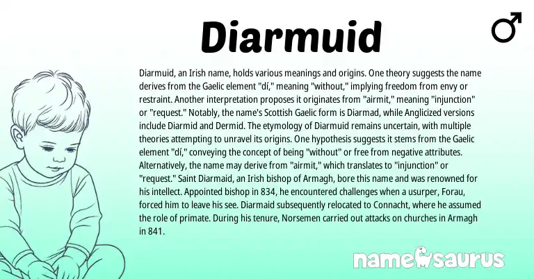 Infographic about Diarmuid name meaning, Diarmuid is a name from Irish, Gaelic, Scottish origin(s).