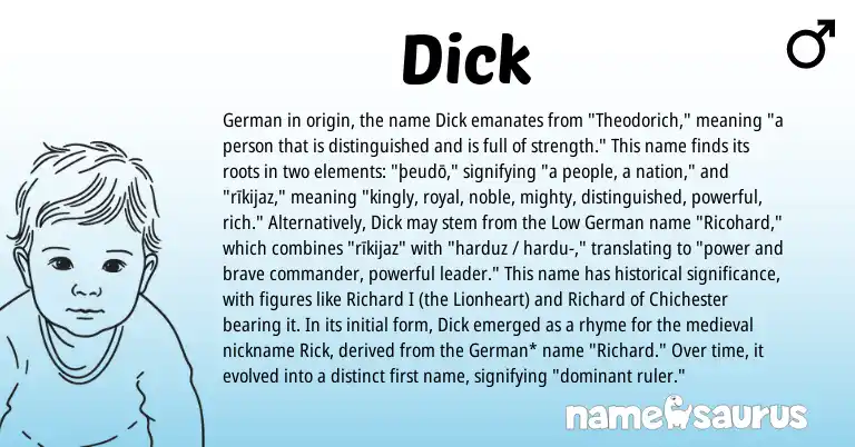 Infographic about Dick name meaning, Dick is a name from German, Low German origin(s).