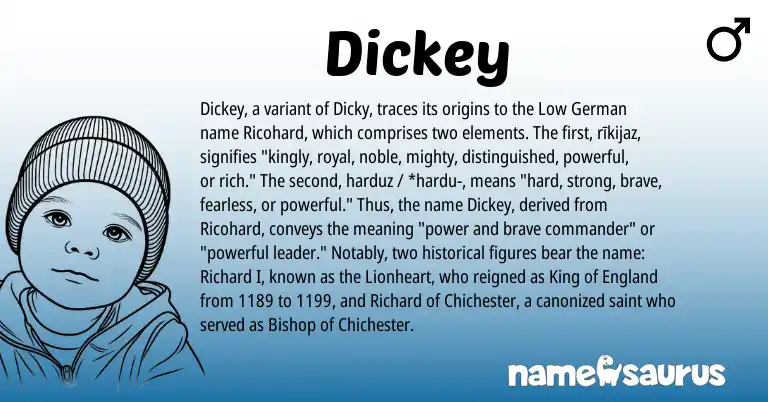 Infographic about Dickey name meaning, Dickey is a name from Low German, England origin(s).