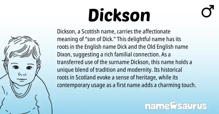 Infographic about Dickson name meaning, Dickson is a name from Old English, English, Scottish origin(s).