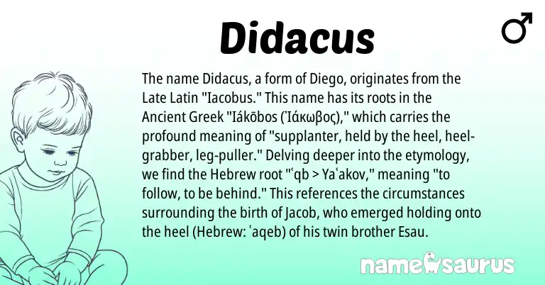 Infographic about Didacus name meaning, Didacus is a name from Late Latin, Hebrew, Ancient Greek origin(s).