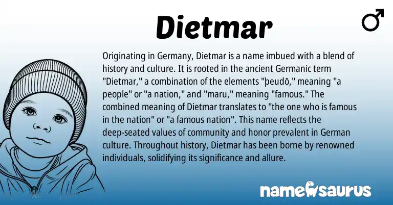 Infographic about Dietmar name meaning, Dietmar is a name from German, Germanic origin(s).