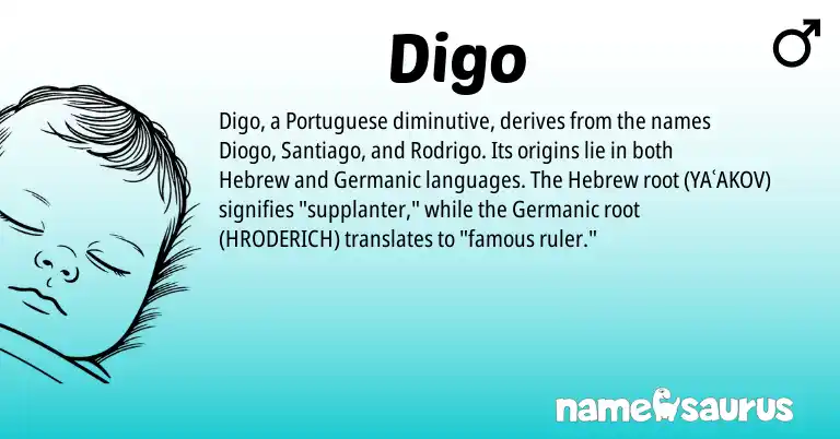 Infographic about Digo name meaning, Digo is a name from Germanic, Hebrew, Portuguese origin(s).